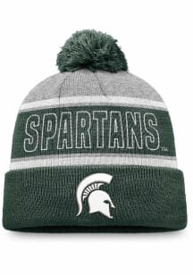Top of the World Michigan State Spartans Grey Primary Stripe Crown Cuff Pom Mens Knit Hat
