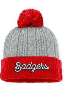 Top of the World Wisconsin Badgers Grey Becca Cable Cuff Pom Womens Knit Hat