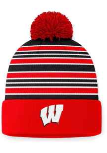 Top of the World Wisconsin Badgers Red Double Down Cuff Pom Mens Knit Hat