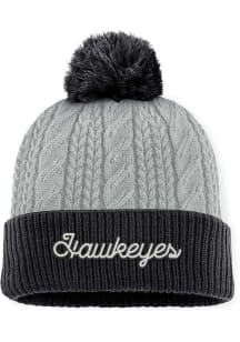 Top of the World Iowa Hawkeyes Grey Becca Cable Cuff Pom Womens Knit Hat