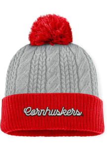 Top of the World Nebraska Cornhuskers Grey Becca Cable Cuff Pom Womens Knit Hat