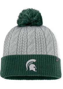 Top of the World Michigan State Spartans Grey Becca Cable Cuff Pom Womens Knit Hat