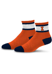 Illinois Fighting Illini Stripe Embroidered Fuzzy Womens Quarter Socks