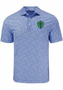 Cutter and Buck Seattle Sounders FC Mens Blue Pike Flora Short Sleeve Polo