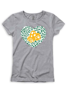 Green Bay Girls Grey Heather Glitter Cheetah Print Cheese Heart Short Sleeve Tee