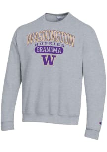 Champion Washington Huskies Mens Grey Pill Box Grandma Powerblend Long Sleeve Crew Sweatshirt