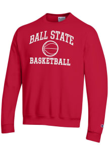 Champion Ball State Cardinals Mens Red Basketball Icon Powerblend Long Sleeve Crew Sweatshirt