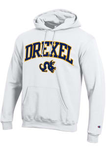 Champion Drexel Dragons Mens White Tackle Twill Arch Mascot Long Sleeve Hoodie