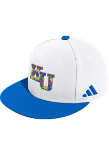 Adidas Kansas Jayhawks Mens White Baseball Wool Fitted Fitted Hat