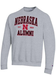 Champion Nebraska Cornhuskers Mens Grey Est Alumni Powerblend Long Sleeve Crew Sweatshirt