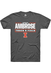 Javaris Ambrose Illinois Fighting Illini Dark Grey NIL Stacked Box Short Sleeve Player T Shirt