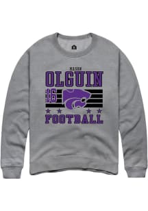 Mason Olguin  Rally K-State Wildcats Mens Grey Football NIL Striped Long Sleeve Crew Sweatshirt