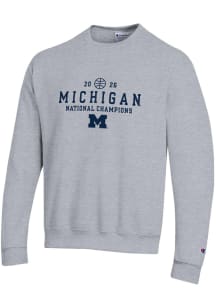 Champion Michigan Wolverines Mens Grey 2026 Men's Basketball National Champions Embroidered Long S..