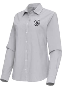 Antigua Brooklyn Nets Womens Porter Long Sleeve Ash Dress Shirt