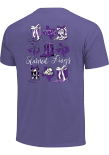 TCU Horned Frogs Womens Purple Boots and Bows Short Sleeve T-Shirt