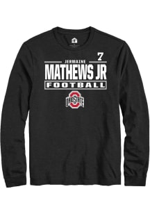 Jermaine Mathews Jr Ohio State Buckeyes Black Football NIL Stacked Box Long Sleeve Player T Shirt