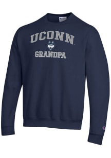 Champion UConn Huskies Mens Navy Blue Grandpa Powerblend Long Sleeve Crew Sweatshirt