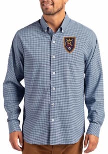 Cutter and Buck Real Salt Lake Mens Light Blue Gingham LS Woven Long Sleeve Dress Shirt