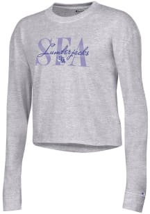 Champion SFA Lumberjacks Womens White Boyfriend Crop LS Tee