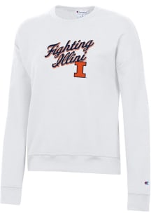 Champion Illinois Fighting Illini Womens White Powerblend Crew Sweatshirt
