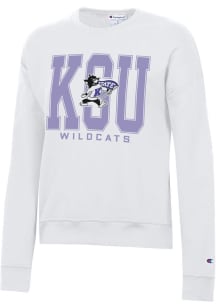 Champion K-State Wildcats Womens White Powerblend Wordmark Crew Sweatshirt