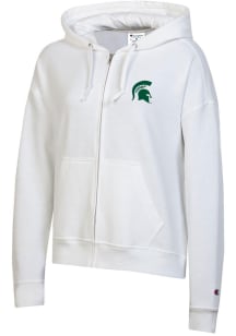 Champion Michigan State Spartans Womens White Powerblend Long Sleeve Full Zip Jacket
