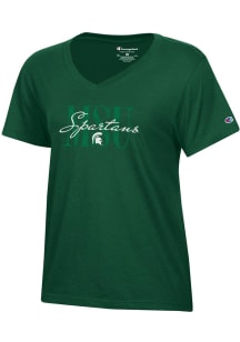 Champion Michigan State Spartans Womens Green Layered Core Short Sleeve T-Shirt