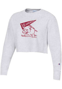 Champion Arkansas Razorbacks Womens Ash Reverse Weave Crop Crew Sweatshirt