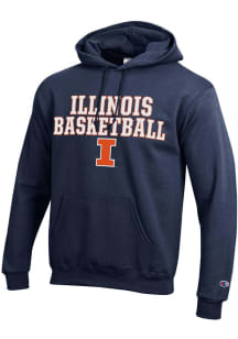 Champion Illinois Fighting Illini Mens Navy Blue Stacked Basketball Long Sleeve Hoodie