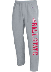 Champion Ball State Cardinals Mens Grey Powerblend Open Bottom Sweatpants
