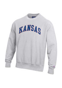 Champion Kansas Jayhawks Mens Grey Wordmark Reverse Weave Long Sleeve Crew Sweatshirt
