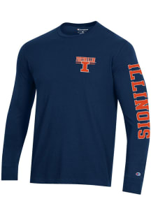 Champion Illinois Fighting Illini Navy Blue Stadium Three Hit Design Long Sleeve T Shirt