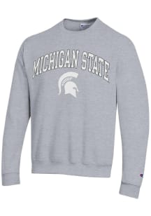Champion Michigan State Spartans Mens Grey Arch Mascot Long Sleeve Crew Sweatshirt