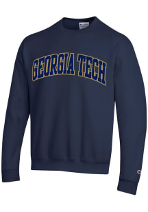 Champion GA Tech Yellow Jackets Mens Navy Blue Arch Name Long Sleeve Crew Sweatshirt