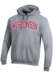 Champion Wisconsin Badgers Mens Grey Arch Name Long Sleeve Hoodie