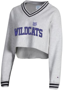 Champion K-State Wildcats Womens Grey Higher Ed Crop Crew Sweatshirt