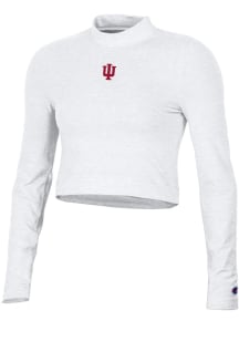 Champion Indiana Hoosiers Womens White Mock Neck Crop LS Tee