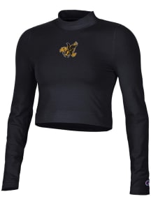 Champion Iowa Hawkeyes Womens Black Mock Neck Crop LS Tee
