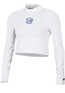 Champion K-State Wildcats Womens White Mock Neck Crop LS Tee
