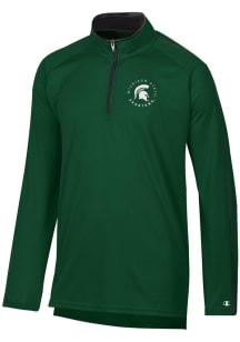 Champion Michigan State Spartans Mens Green Stadium Contrast Long Sleeve Qtr Zip Pullover