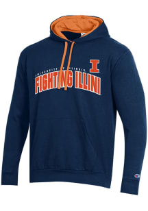 Champion Illinois Fighting Illini Mens Navy Blue Stadium Fleece Long Sleeve Hoodie