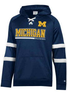 Champion Michigan Wolverines Mens Blue Stadium Raglan Hockey Lace Up Hood