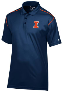 Champion Illinois Fighting Illini Mens Navy Blue Stadium Contrast Short Sleeve Polo