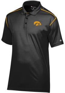Champion Iowa Hawkeyes Mens Black Stadium Contrast Short Sleeve Polo