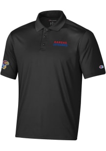 Champion Kansas Jayhawks Mens Black Stadium Essential Short Sleeve Polo