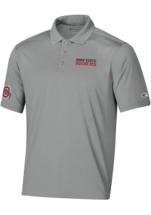 Champion Ohio State Buckeyes Mens Grey Stadium Essential Short Sleeve Polo