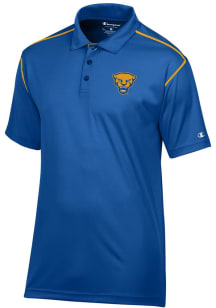 Champion Pitt Panthers Mens Blue Stadium Contrast Short Sleeve Polo