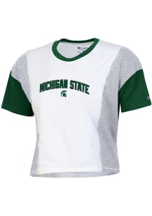 Champion Michigan State Spartans Womens White Crop Panel Short Sleeve T-Shirt