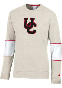 Champion Cincinnati Bearcats Mens Oatmeal Super Fan Colorblocked Primary Logo Long Sleeve Crew Swe..