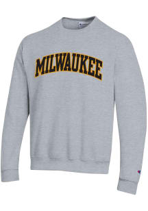 Champion Milwaukee Panthers Mens Grey PowerBlend Twill Long Sleeve Crew Sweatshirt
